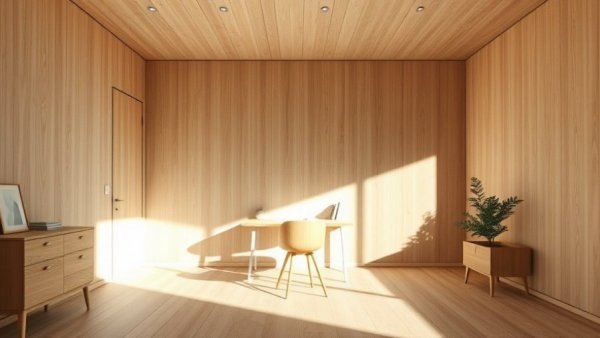 Modern minimalist home extension with wooden interior and desk