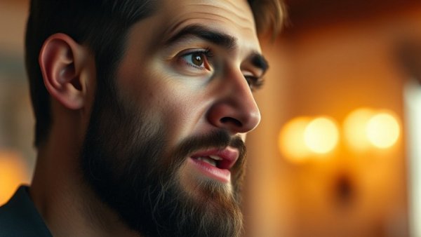 Man speaking in warm, blurred interior setting, related to red light therapy for skin.