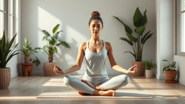 Woman practicing daily morning yoga routine in a calm indoor space.
