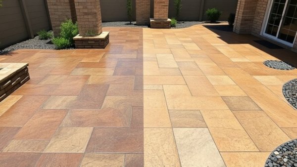 Stamped concrete installation techniques in diverse textures.