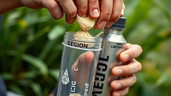 Preparing pre-workout drink with Legion bottle outdoors.
