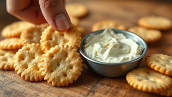 Keto diet display with cottage cheese and homemade crackers for weight loss.
