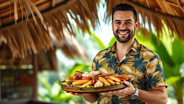 Best Hawaiian food in Honolulu, man with luau dish.