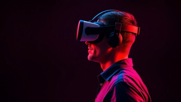 Man with VR headset exploring virtual reality, Meta layoffs Reality Labs.