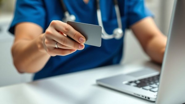 Medical professional handing a card in office for CareCredit patient financing solution.