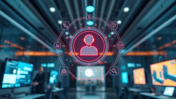 Futuristic chatbot interface in modern office, 2026 automation concept.