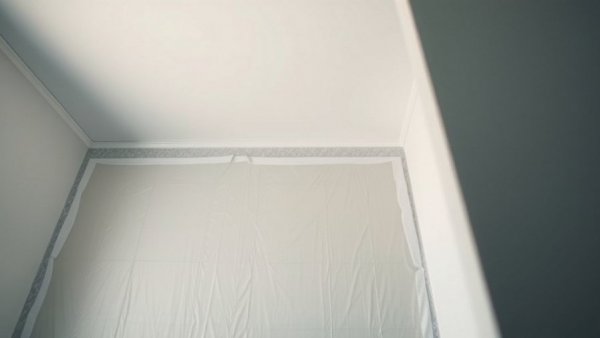 Interior wall prep with plastic sheeting and painter's tape.