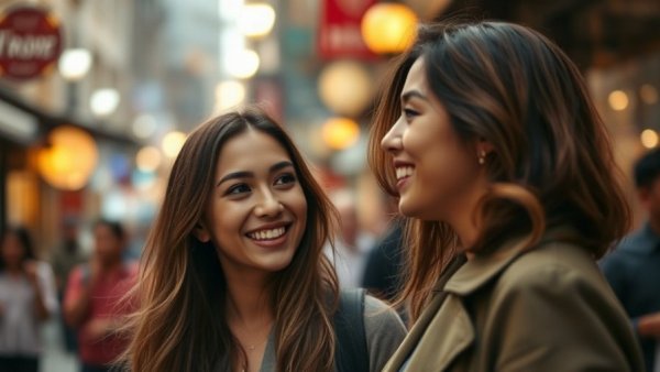 Young woman smiling in a busy London street, best local eateries in London.