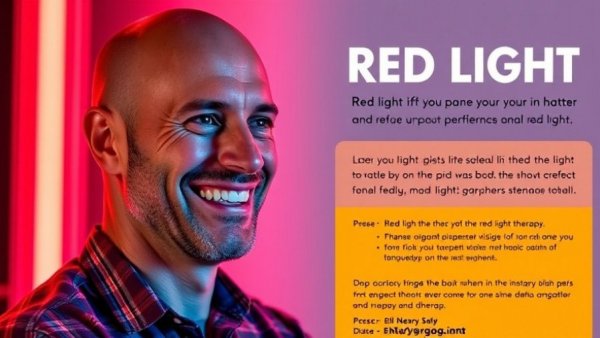 Red light therapy course advertisement poster with smiling man and course details.