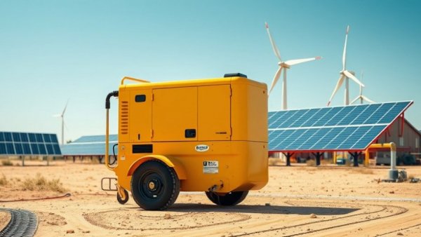 Portable air compressor in solar and wind farm setting
