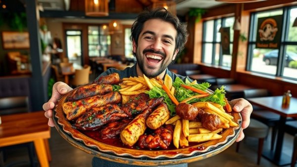 Best Brazilian food in Redondo Beach BBQ plate in a cozy restaurant.