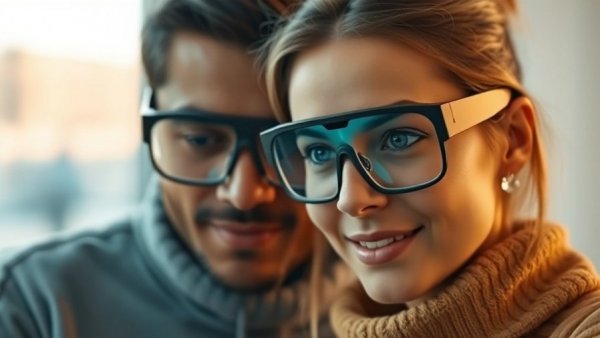 Close-up view through AI glasses of collaborative people, AI Glasses Funding Grants concept.