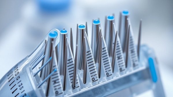 Close-up of hair restoration tool tips with micro-needles, blue accents.