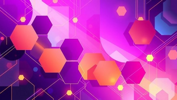Abstract geometric design with purple and gold tones, modern digital art.