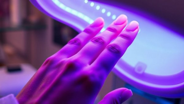 Hand under UV light curing gel nails, curing tension in gel nails