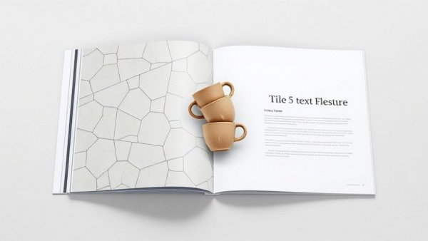 Modern magazine spread with ceramic mug and tile design.