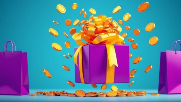 Gift box and coins representing cosmetic surgery rewards program.