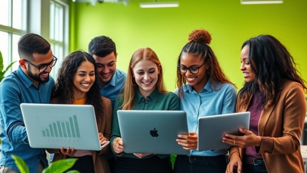 Team using enterprise business software for small businesses in a modern office.