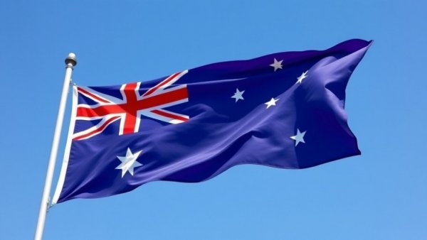 Australian flag against blue sky highlighting Australia's culture.