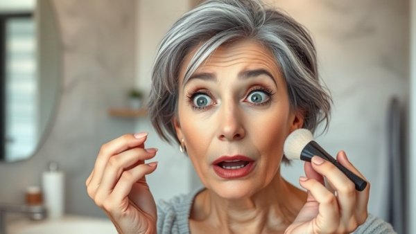 Best makeup tips for women over 40: surprised woman applying makeup.