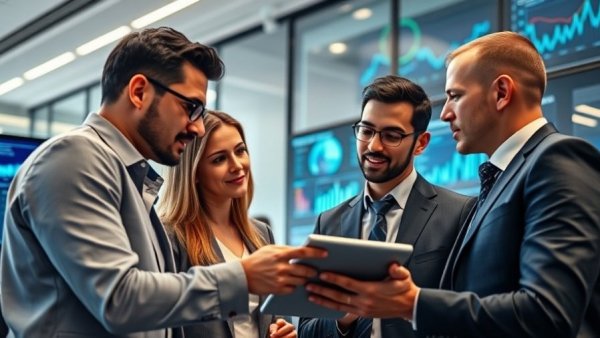 Business professionals discuss optimizing websites for voice search.