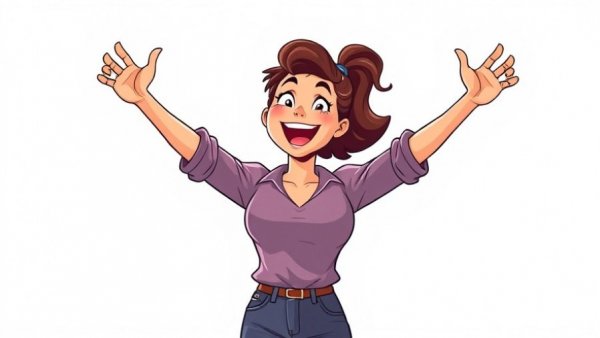 Cartoon woman celebrating success in strategic digital marketing services