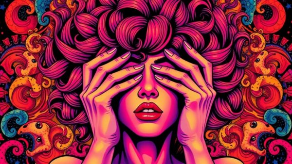 Psychedelic 60s-style social media header design with vibrant colors.