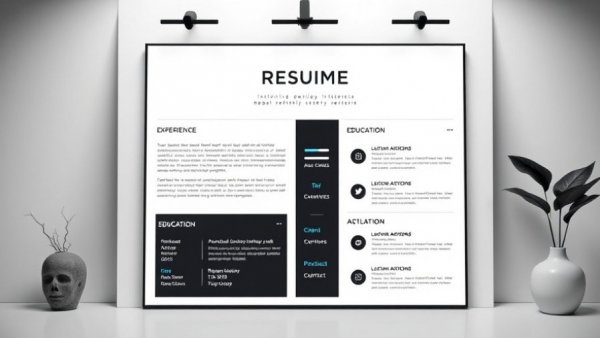 Interactive resume presentation template in monochrome design for dynamic presentations.