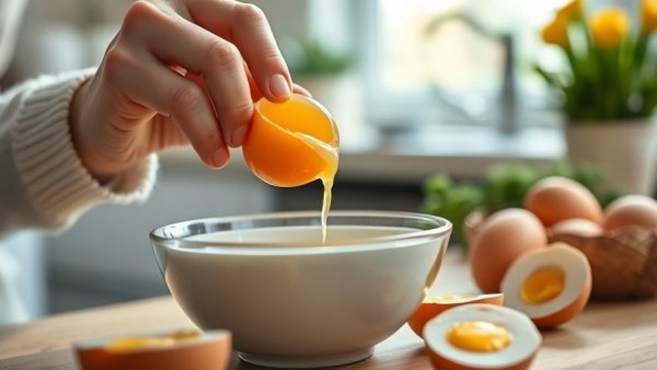 Person cracking egg into a bowl, promoting eat 2 eggs every day benefits.