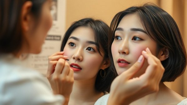 Korean makeup artist explains blush application technique.