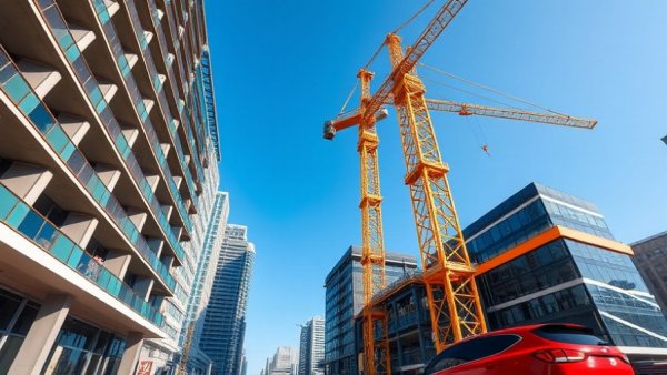 Construction crane at building site for structural engineering services.