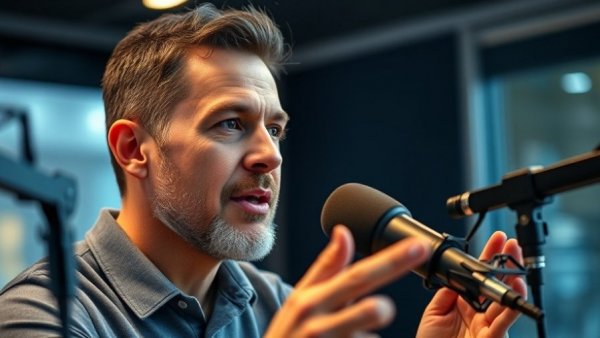 Professional speaker discussing hydrogen water benefits in a studio.