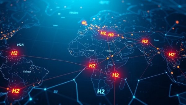 Futuristic digital map illustrating hydrogen water benefits.