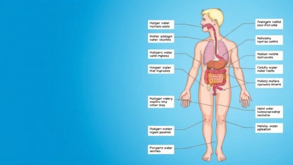 Hydrogen water absorption pathways in human body diagram, hydrogen water benefits.