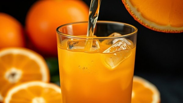 Refreshing drink ideas with orange juice pouring into glass.