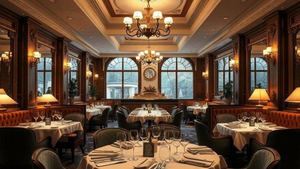 Luxurious high-end restaurant interior with elegant settings.