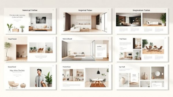 Minimalist interior design presentation template layout.