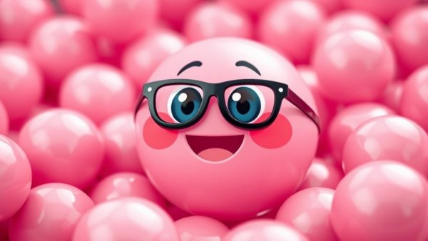 Playful pink ball with glasses in cartoon style for meme marketing.