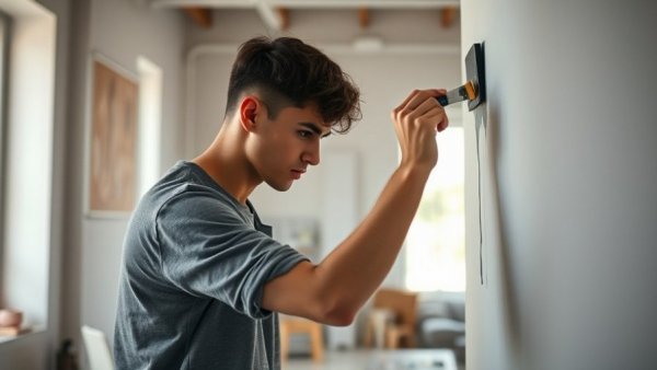 Interior paint types scene with person painting a modern room wall.