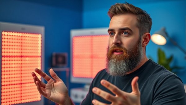 Speaker explains red light therapy benefits for skin health.