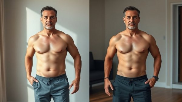 Professional diet and nutrition advice illustrated by a body transformation.