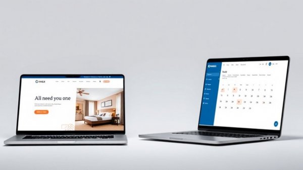 No Booking Engine Fees for Hotels: laptops showing hotel booking interfaces.