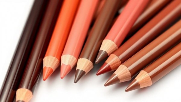 Assorted long-lasting lip pencils in nude and brown shades.