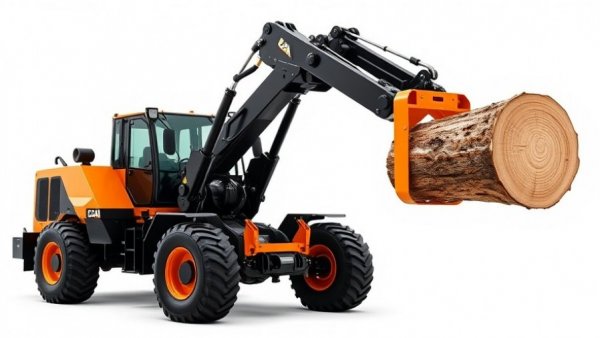 DX340LL-7 log loader lifting log in studio setting.