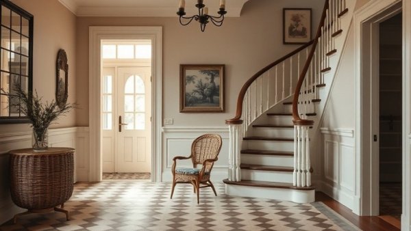 Elegant entryway with wicker accent in home extension.