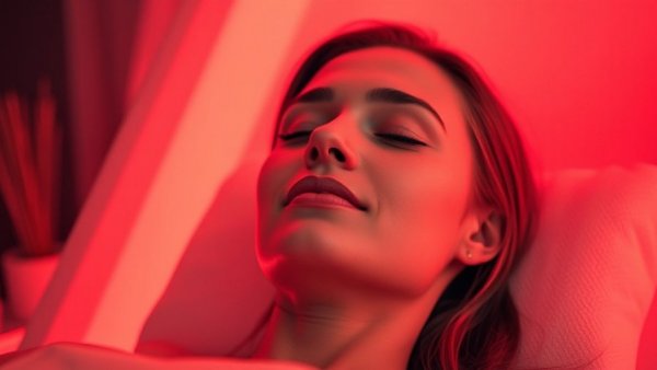 Woman enjoying red light therapy for skin rejuvenation.