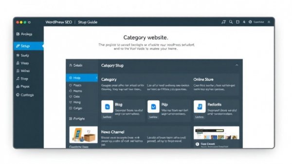 WordPress SEO setup guide screen displaying website category options.