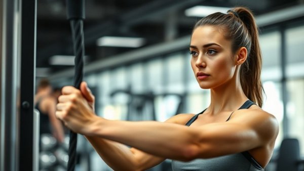 Woman performing arm workout at gym, showcasing best technique.