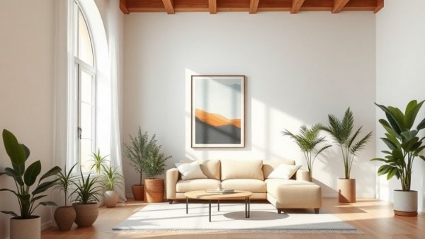 Framed Poster Mockup for Social Media Design in a modern living room.