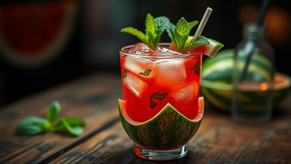 Refreshing watermelon mojito recipe in a hollowed watermelon.